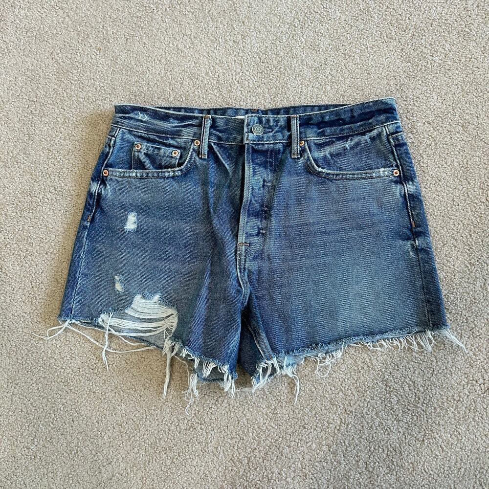 GRLFRND Helena Shorts Medium Wash Blue Distressed High Waist Womens Size 27